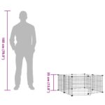 Huisdierkooi met 8 panelen en deur, zwart 70x70x35 cm staal - Image 9