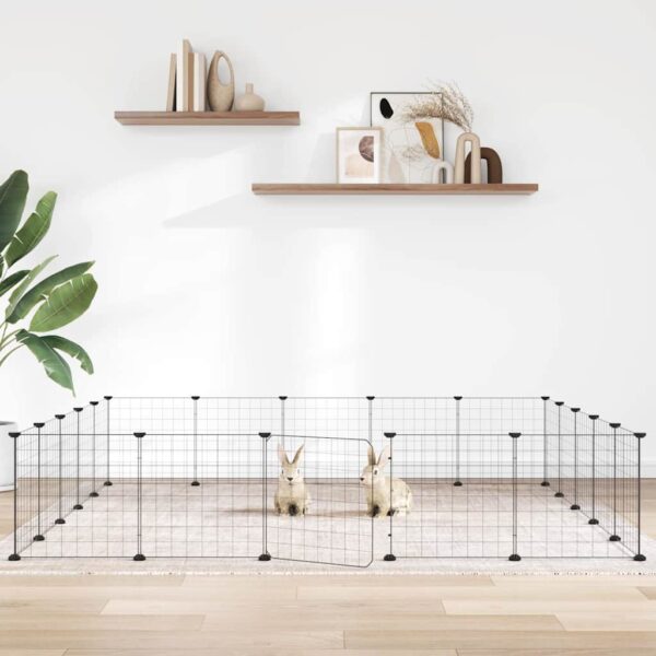 Huisdierenkooi met deur 20 panelen 35x35 cm staal zwart