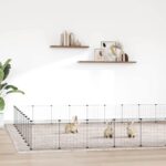 Huisdierenkooi met deur 36 panelen 35x35 cm staal zwart