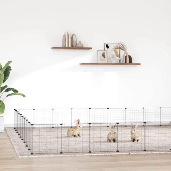 Huisdierenkooi met deur 36 panelen 35x35 cm staal zwart