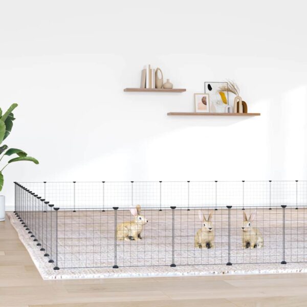 Huisdierenkooi met deur 60 panelen 35x35 cm staal zwart