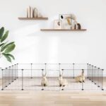 Huisdierenkooi met deur 20 panelen 35x35 cm staal zwart