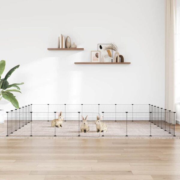 Huisdierenkooi met deur 28 panelen 35x35 cm staal zwart