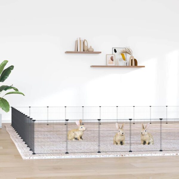 Huisdierenkooi met deur 52 panelen 35x35 cm staal zwart