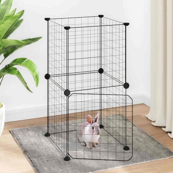 Huisdierenkooi met deur 8 panelen 35x35 cm staal zwart