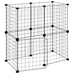 Huisdierenkooi met deur 12 panelen 35x35 cm staal zwart - Image 2