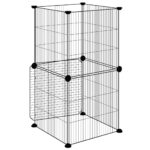 Huisdierenkooi met deur 8 panelen 35x35 cm staal zwart – Image 7