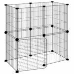 Huisdierenkooi met deur 12 panelen 35x35 cm staal zwart - Afbeelding 2