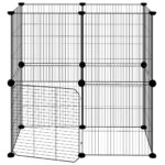 Huisdierenkooi met deur 12 panelen 35x35 cm staal zwart - Afbeelding 5