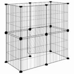 Huisdierenkooi met deur 12 panelen 35x35 cm staal zwart - Afbeelding 7