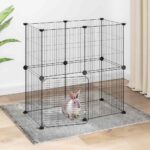 Huisdierenkooi met deur 12 panelen 35x35 cm staal zwart