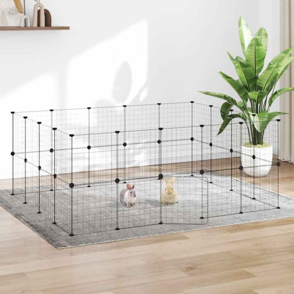 Huisdierenkooi met deur 36 panelen 35x35 cm staal zwart