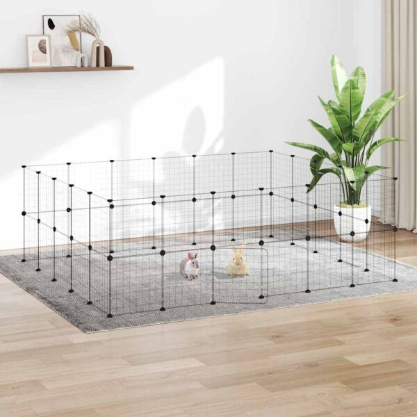 Huisdierenkooi met deur 44 panelen 35x35 cm staal zwart