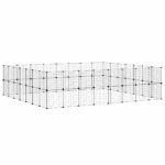 Huisdierenkooi met deur 60 panelen 35x35 cm staal zwart – Image 2
