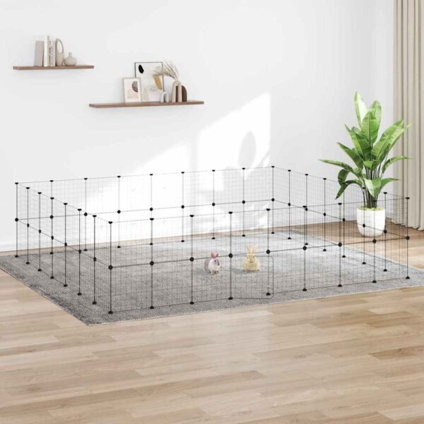 Huisdierenkooi met deur 60 panelen 35x35 cm staal zwart