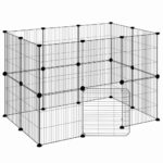 Huisdierenkooi met deur 20 panelen 35x35 cm staal zwart - Afbeelding 2