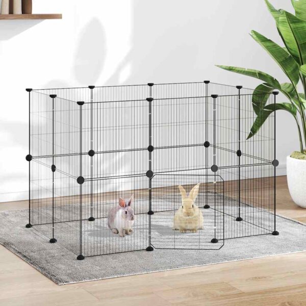 Huisdierenkooi met deur 20 panelen 35x35 cm staal zwart
