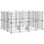 Huisdierenkooi met deur 28 panelen 35x35 cm staal zwart – Image 3