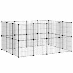 Huisdierenkooi met deur 28 panelen 35x35 cm staal zwart – Image 4