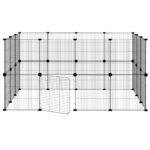 Huisdierenkooi met deur 28 panelen 35x35 cm staal zwart – Image 5