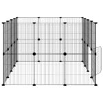 Huisdierenkooi met deur 28 panelen 35x35 cm staal zwart – Image 6