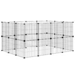 Huisdierenkooi met deur 28 panelen 35x35 cm staal zwart – Image 7
