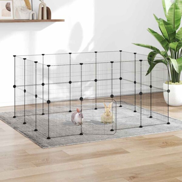 Huisdierenkooi met deur 28 panelen 35x35 cm staal zwart