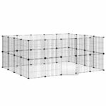 Huisdierenkooi met deur 36 panelen 35x35 cm staal zwart - Afbeelding 2