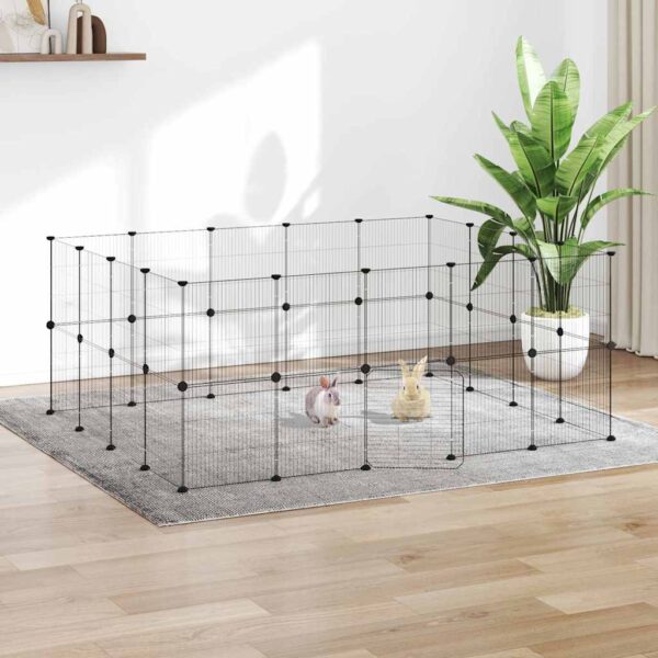 Huisdierenkooi met deur 36 panelen 35x35 cm staal zwart