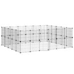 Huisdierenkooi met deur 44 panelen 35x35 cm staal zwart - Image 2