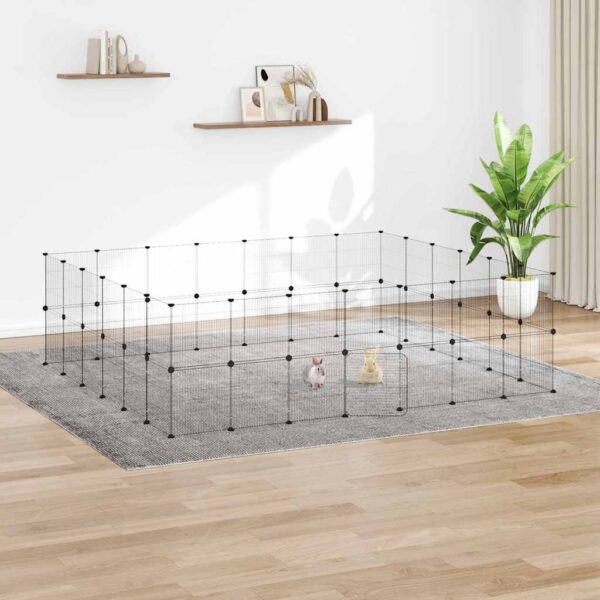 Huisdierenkooi met deur 52 panelen 35x35 cm staal zwart
