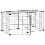 Huisdierenkooi met deur 8 panelen 35x35 cm staal zwart – Image 2