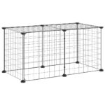 Huisdierenkooi met deur 8 panelen 35x35 cm staal zwart – Image 3