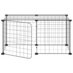 Huisdierenkooi met deur 8 panelen 35x35 cm staal zwart – Image 4