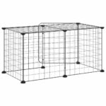 Huisdierenkooi met deur 8 panelen 35x35 cm staal zwart – Image 6