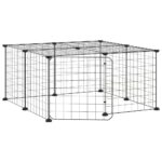 Huisdierenkooi met deur 12 panelen 35x35 cm staal zwart - Afbeelding 2