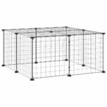 Huisdierenkooi met deur 12 panelen 35x35 cm staal zwart - Afbeelding 3