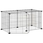 Huisdierenkooi met deur 8 panelen 35x35 cm staal zwart – Image 2