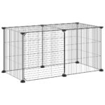 Huisdierenkooi met deur 8 panelen 35x35 cm staal zwart – Image 3