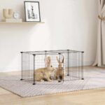 Huisdierenkooi met deur 8 panelen 35x35 cm staal zwart