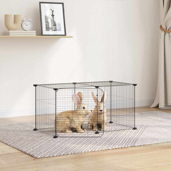 Huisdierenkooi met deur 8 panelen 35x35 cm staal zwart