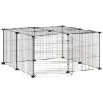 Huisdierenkooi met deur 12 panelen 35x35 cm staal zwart - Afbeelding 2