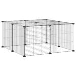 Huisdierenkooi met deur 12 panelen 35x35 cm staal zwart - Afbeelding 3