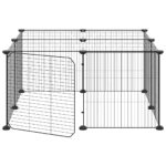 Huisdierenkooi met deur 12 panelen 35x35 cm staal zwart - Afbeelding 4
