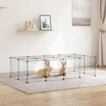 Huisdierenkooi met deur 20 panelen 35x35 cm staal zwart