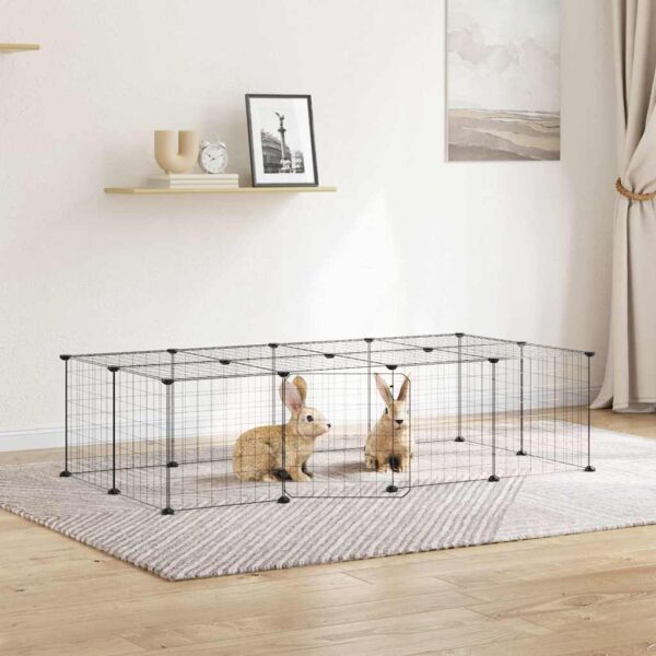 Huisdierenkooi met deur 20 panelen 35x35 cm staal zwart