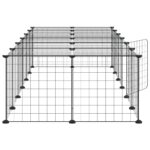 Huisdierenkooi met deur 28 panelen 35x35 cm staal zwart - Image 5
