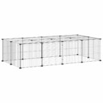 Huisdierenkooi met deur 20 panelen 35x35 cm staal zwart - Afbeelding 3