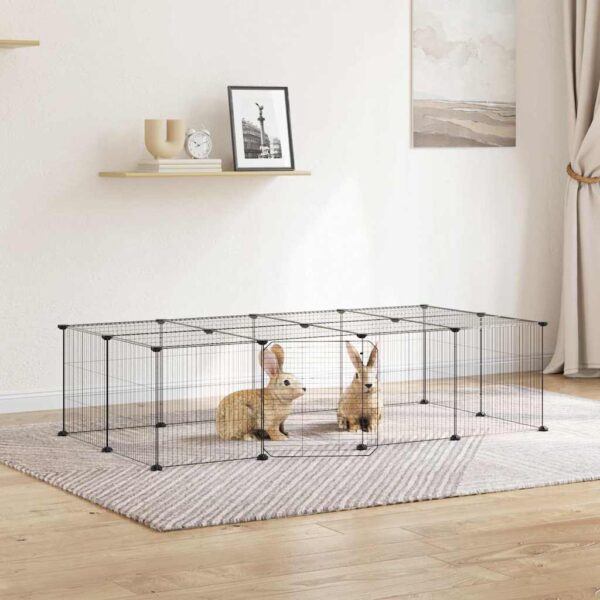 Huisdierenkooi met deur 20 panelen 35x35 cm staal zwart