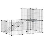 Huisdierenkooi met deur 20 panelen 35x35 cm staal zwart - Afbeelding 2